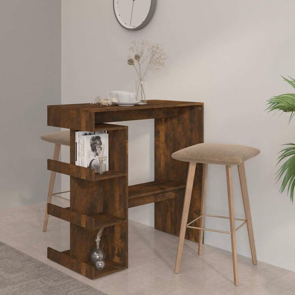 vidaXL Tavolo Bar Moderno con Ripiani in Rovere Fumo, L: 100 cm, P: 50 cm, H: 101,5 cm