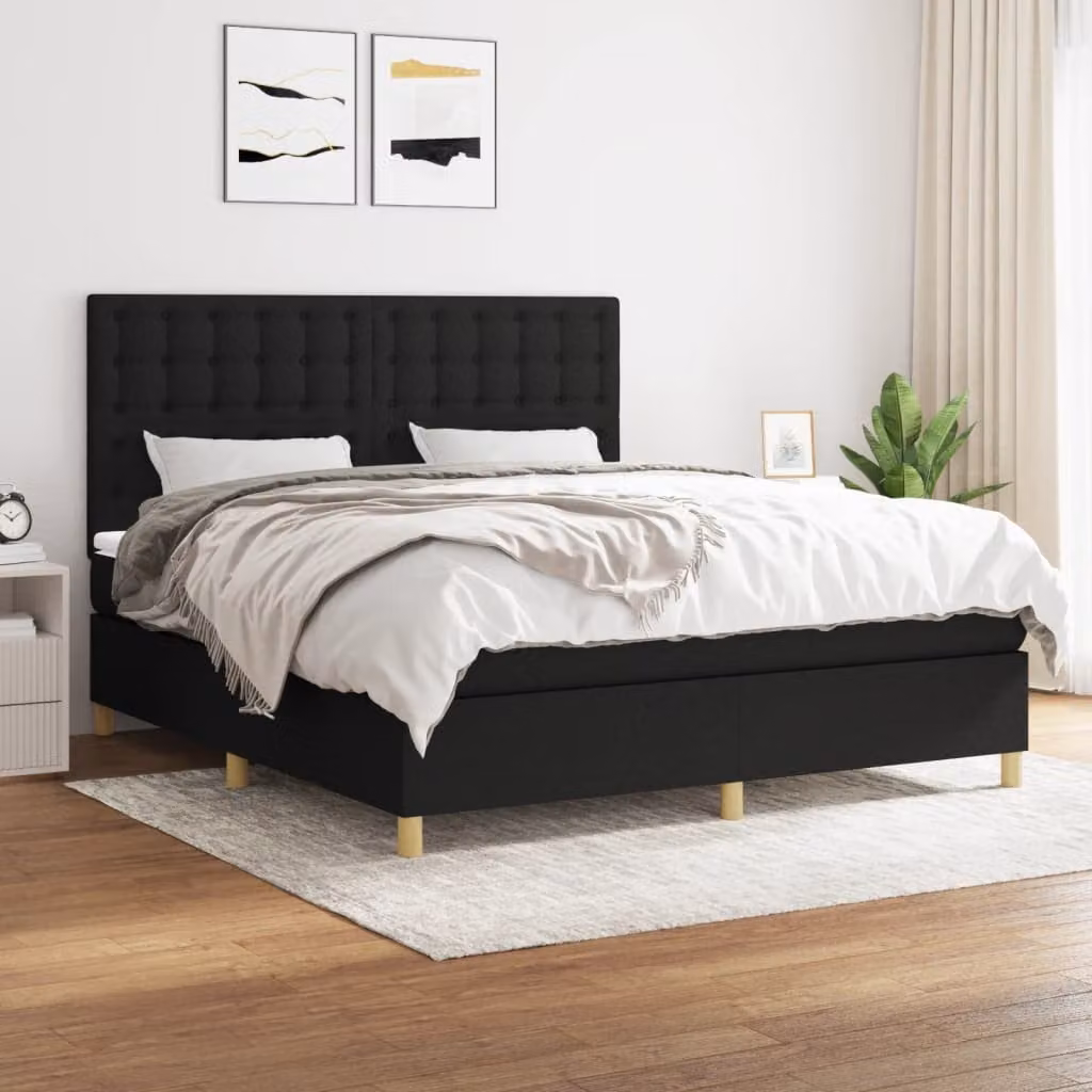 Letto Ibrido vidaXL con Giroletto a Molle e Materasso a Tasche, Nero e Bianco, L/P/H: 160 x 200 x 128 cm