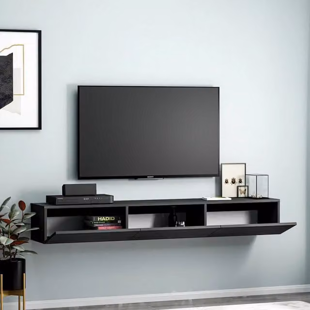 Mobile Porta TV Lariano DMORA con 3 Ante, Nero Opaco, L 180 cm x P 31 cm x H 26 cm