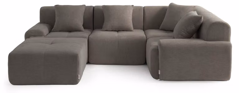 DIVANO ANGOLARE MODULARE MILYSOFA SOFAMOUS, 4 posti, con chaise longue, rivestito in tessuto tipo chenille, colore grigio antracite