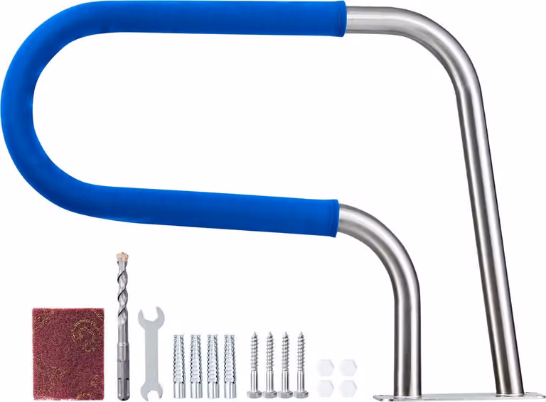 Corrimano per piscina - Maniglione per piscina - Acciaio inox 304 - Portata 100 kg - Copertura antiscivolo rimovibile - Dimensioni 788 x 100 x 558 mm - Con kit di montaggio - Per piscina, parco acquatico e spa