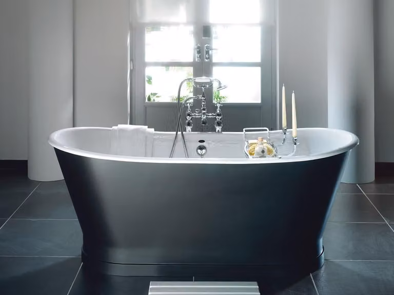 Casa Padrino vasca in stile liberty grigio/bianco 170 x 68 x h. 72,5 cm - Vasca da bagno autoportante - Arredo bagno