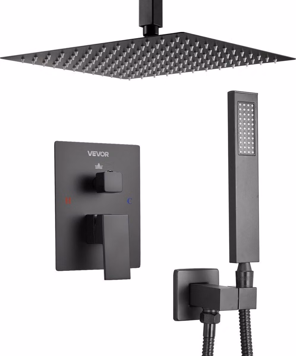 Set rubinetteria per doccia con soffione quadrato da 12" e doccetta, nero opaco