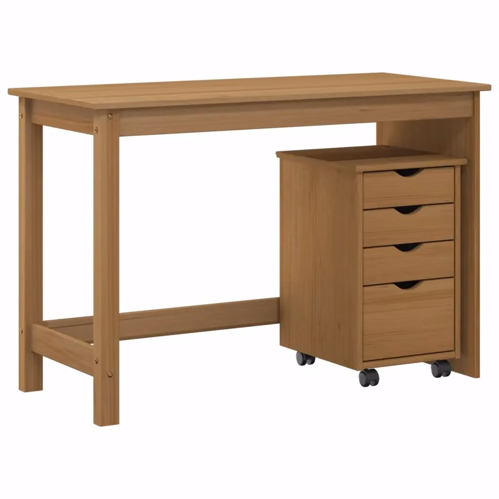 Set di Scrivania e Armadietto con Cassettiere vidaXL in Legno di Pino Marrone – 2