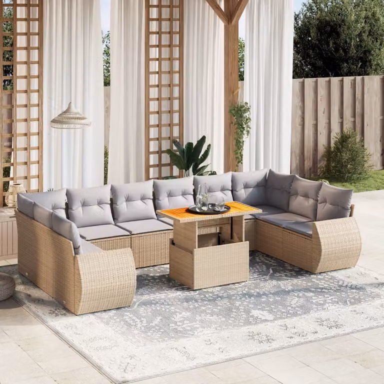 vidaXL Set Divani da Giardino a L 11 pz in Polyrattan con Cuscini Beige e Grigio