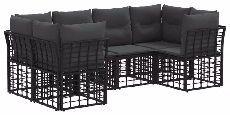 Set di divani da esterno con cuscino 6 pcs Nero Poliestere