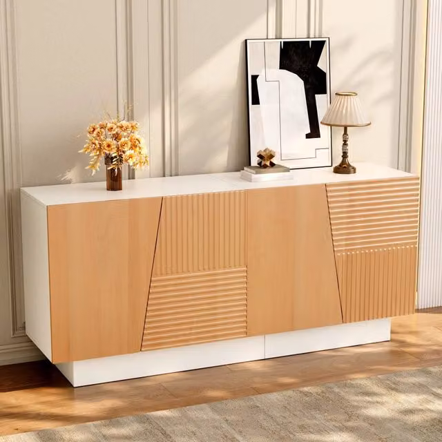 Credenza SINGULARTY per ingresso, soggiorno o sala da pranzo, 4 ante con finitura effetto legno e bianco, L/P/H: 72 x 40,5 x 47,25 cm – 1