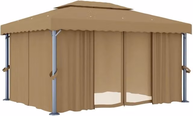 Gazebo con Tende 4x3 cm Grigio Talpa in Alluminio 3067050