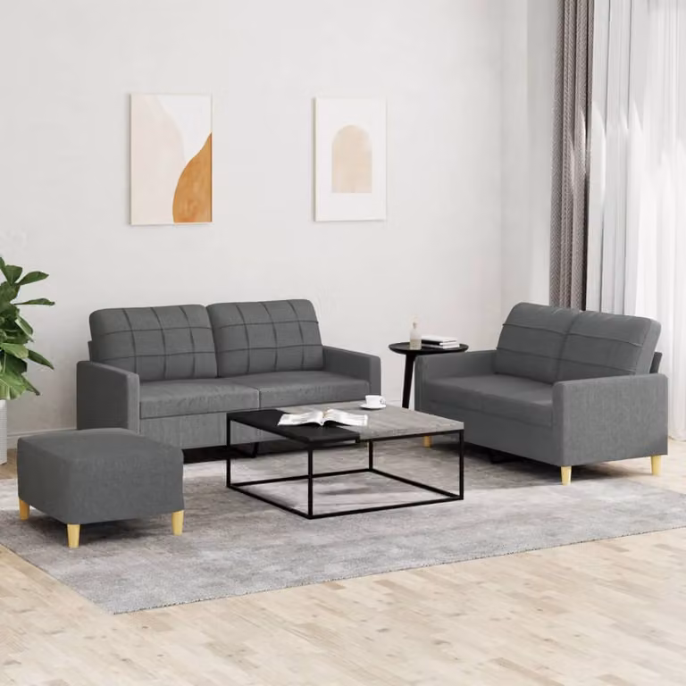 Set di divani 3 pezzi vidaXL in tessuto grigio con cuscini per soggiorno in stile moderno