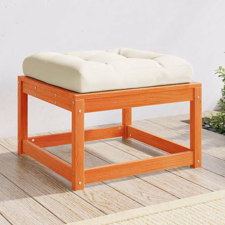 vidaXL Poggiapiedi da Giardino in Legno di Pino Trattato con Cuscino Marrone e Bianco