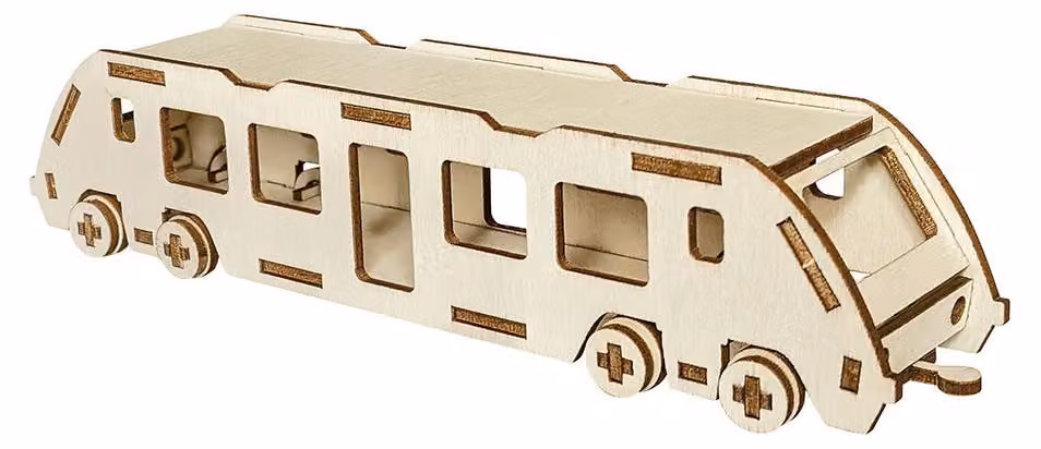 Treno in legno 3D, modello da costruire, tagliato al laser - Pebaro
