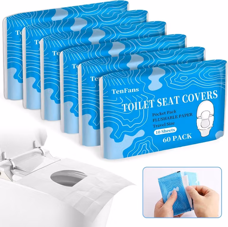Copriwater XL, confezione da 60 pezzi, biodegradabili e lavabili, ideali per l'igiene durante i viaggi