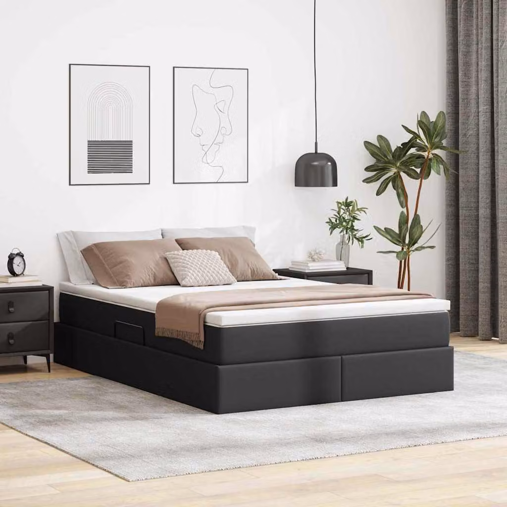Letto con contenitore e materasso ibrido vidaXL in ecopelle nera L 140 cm x P 190 cm – 1