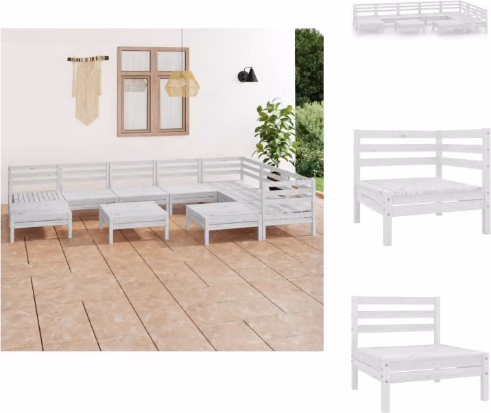 vidaXL Set da salotto da giardino 10 pezzi in pino massiccio bianco - Set di mobili da giardino