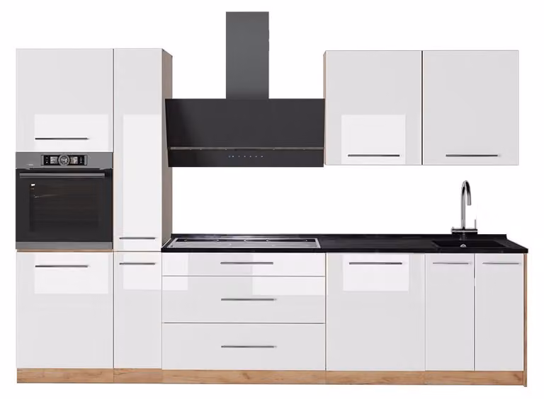 Cucina componibile Vicco Fame-Line Bianco lucido/Rovere dorato 310 cm, PL Antracite, Model 64308