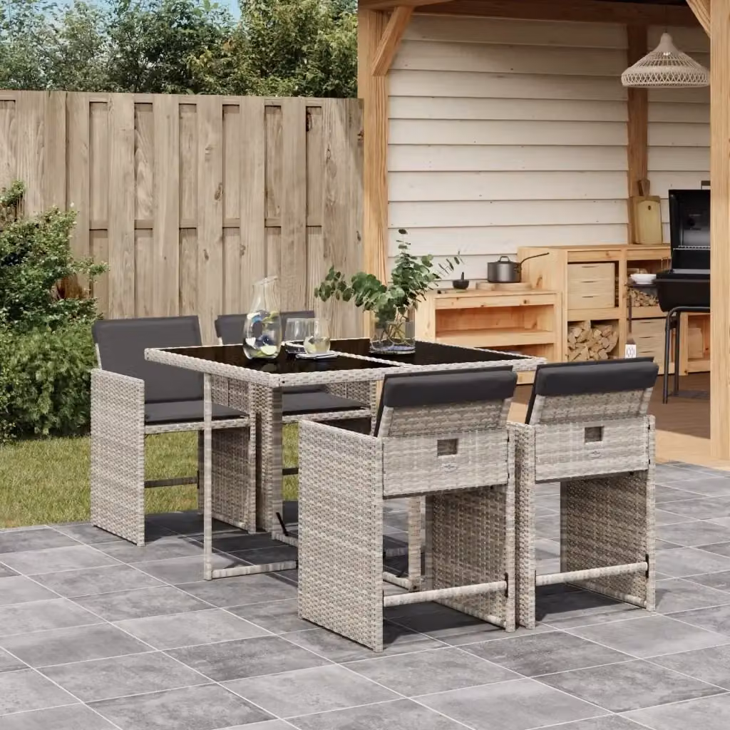Set da Pranzo da Giardino Moderno in Polyrattan con Tavolo in Vetro e 5 Sedute, Colore Antracite – 2
