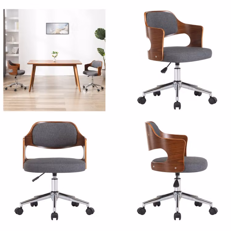 vidaXL Sedia girevole per ufficio in legno curvato grigio e tessuto - Sedia da ufficio - Sedie da ufficio - Sedia girevole da ufficio - Sedie girevoli da ufficio