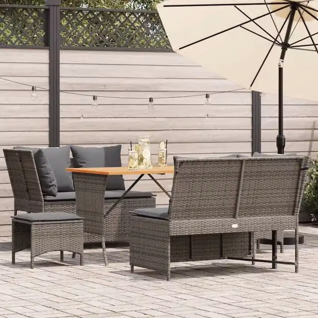 Set Divano da Giardino 5 pz con Cuscini Grigio in Polyrattan 3365346