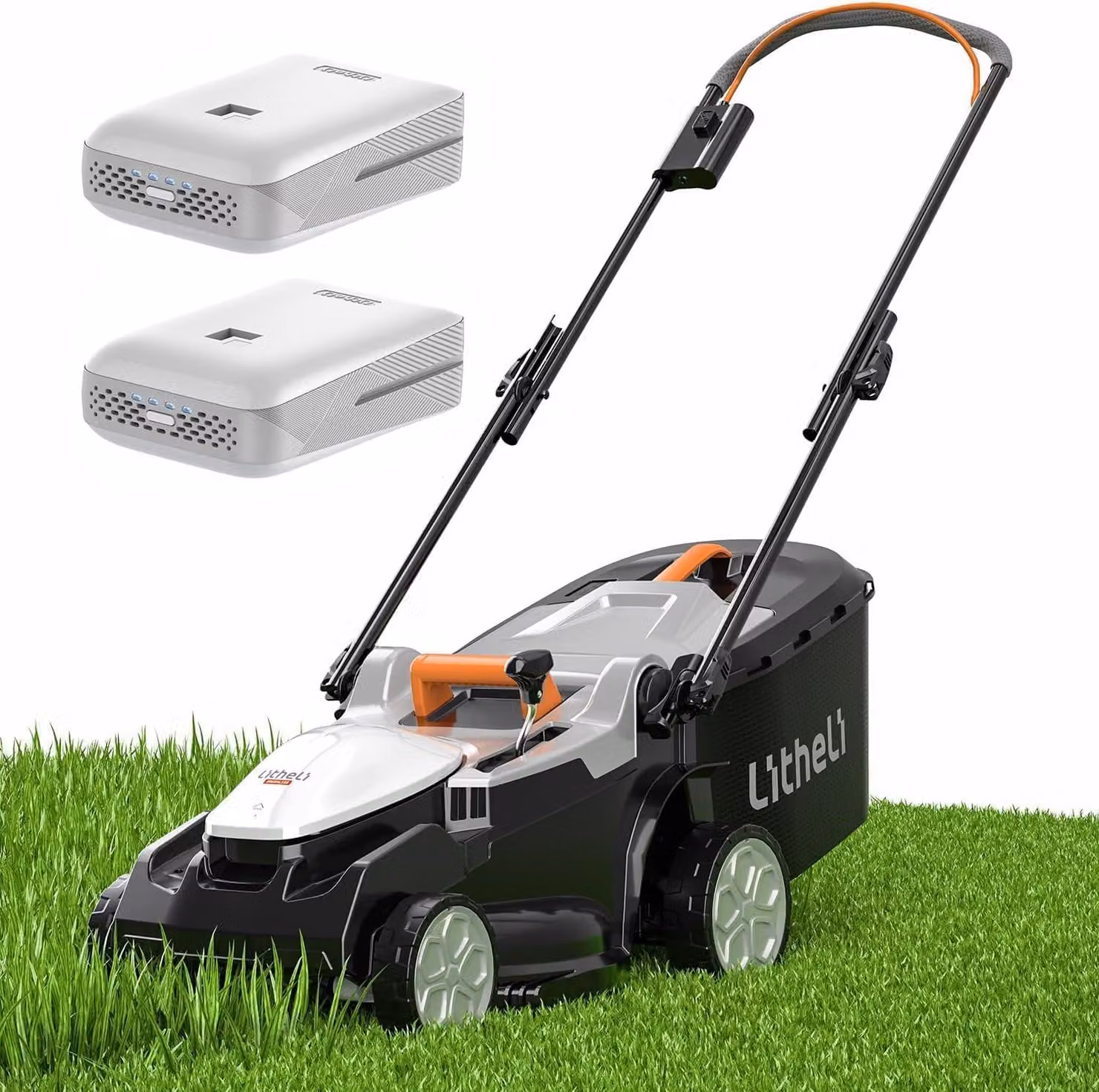 Tagliaerba elettrico U20, 2 x 20 V, larghezza di taglio di 37 cm, adatto per superfici fino a 300 m², contenitore di raccolta da 40 litri, altezza di taglio regolabile da 25 a 75 mm, include 2 batterie da 4,0 Ah