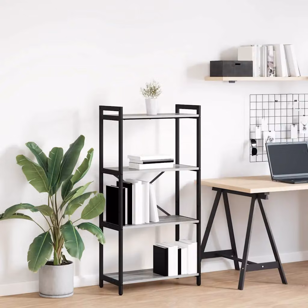 Libreria industrial vidaXL in legno e metallo, Grigio e Nero, L 60 cm x P 30 cm x H 120 cm