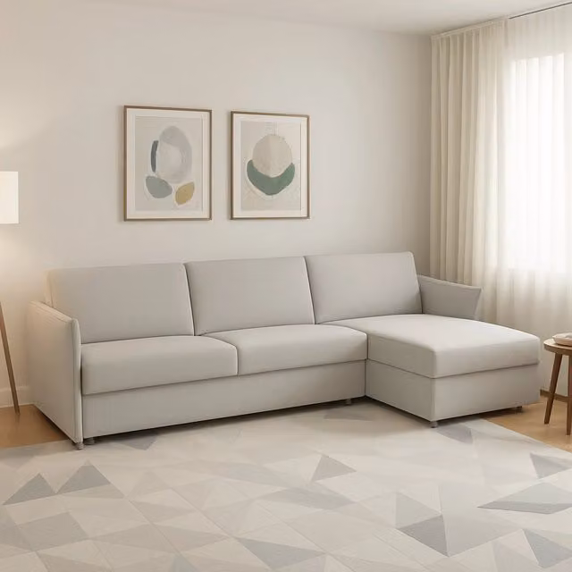Divano angolare Posina DMORA in tessuto grigio con penisola sfoderabile, Made in Italy, L/P: 260 x 160 cm