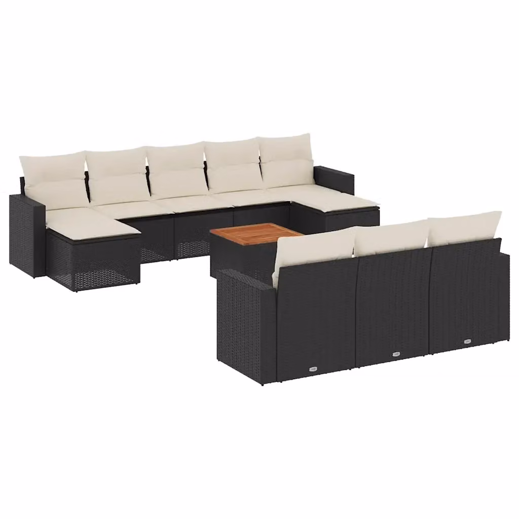 vidaXL Set Divani da Giardino 11 pz in Polyrattan Nero con Cuscini e Tavolino da Esterno a Forma di U – 2