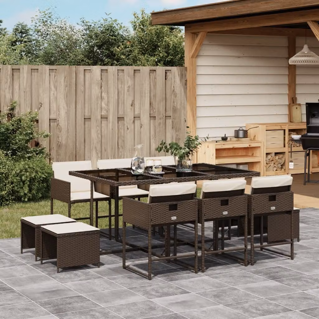 Maison Exclusive - Set da Pranzo da Giardino 11 pz con Cuscini Polyrattan Marrone