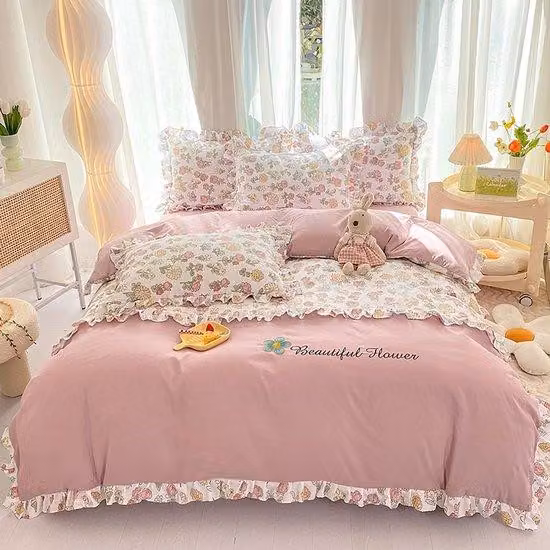 Set di lenzuola per letto singolo Ibenzoa® – Motivo floreale rosa, microfibra di alta qualità, include federa 80 x 80 cm e volant