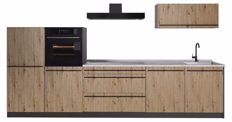 Cucina componibile Vicco R-Line Rovere artigianale/Antracite 340 cm senza piano di lavoro, Model 67284