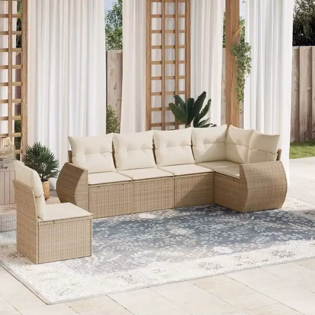 Set Divano da Giardino 6 pz con Cuscini Beige in Polyrattan 3253765