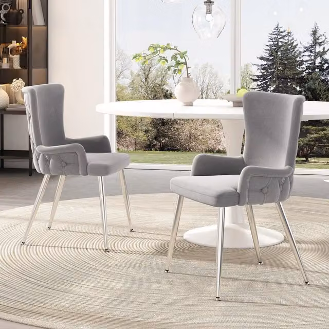 Set di 2 sedie da pranzo 62,87 x 58,42 x 55,88 cm velluto grigio, gambe in metallo