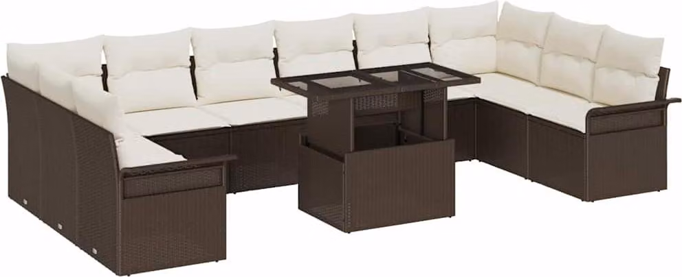 Set Divano da Giardino con cuscino 11 pcs Marrone Poly Rattan