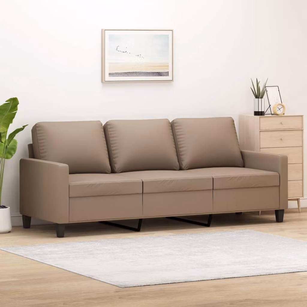 Divano a 3 posti vidaXL in similpelle beige o marrone con struttura in metallo per il tuo soggiorno L/P/H: 198 x 80 x 77 cm