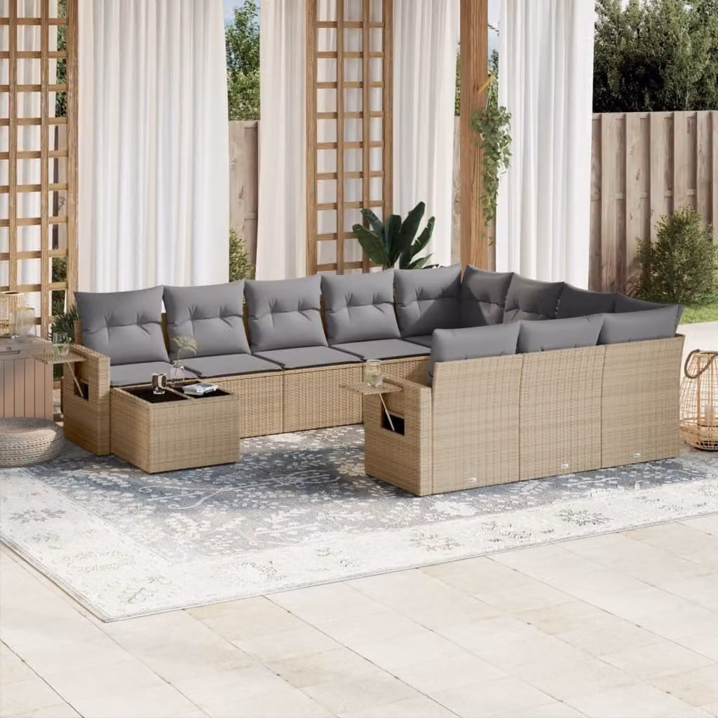 Maison Exclusive - Set Divani da Giardino 11 pz con Cuscini Beige in Polyrattan