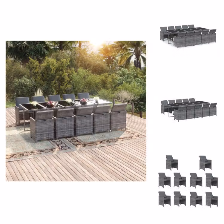 vidaXL set da pranzo da giardino 11 pezzi con cuscini in poly rattan grigio - Set di mobili da giardino