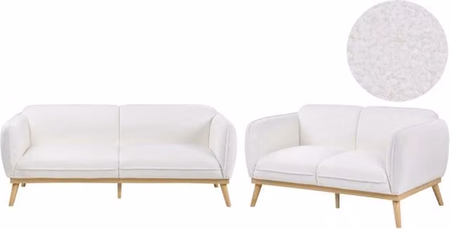 Set da salotto BELIANI in stile scandinavo con divano a 2 e 3 posti, rivestimento in bouclé bianco e struttura in legno massiccio – 1