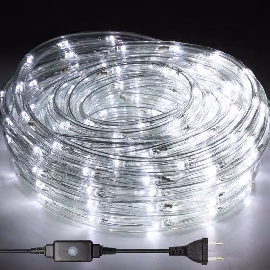 Tubo luminoso a LED impermeabile da 20 metri - 480 LED - Design a intaglio - Bianco - Per uso esterno - Lunghezza 20 metri