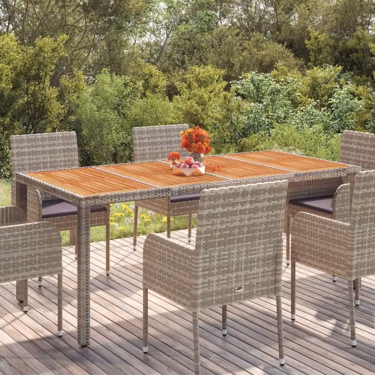 The Living Store Tavolo da giardino con piano in legno grigio 190x90x75 cm in poly rattan