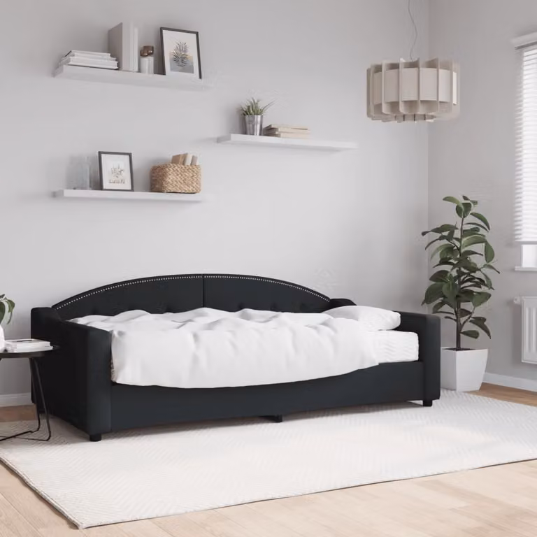 vidaXL Divano Letto Moderno in Tessuto con Materasso Nero L/P/H: 190 x 90 cm