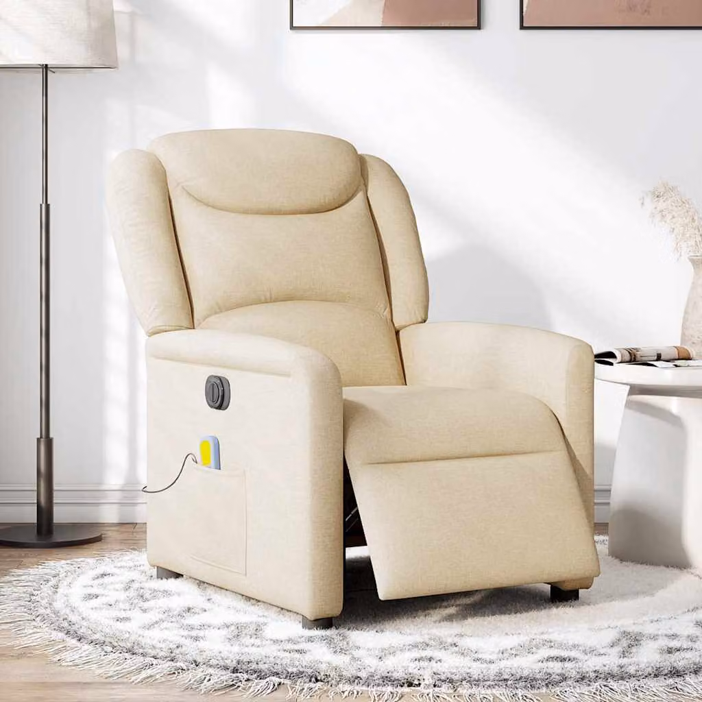 vidaXL Poltrona Reclinabile Massaggiante Elettrica Crema in Tessuto