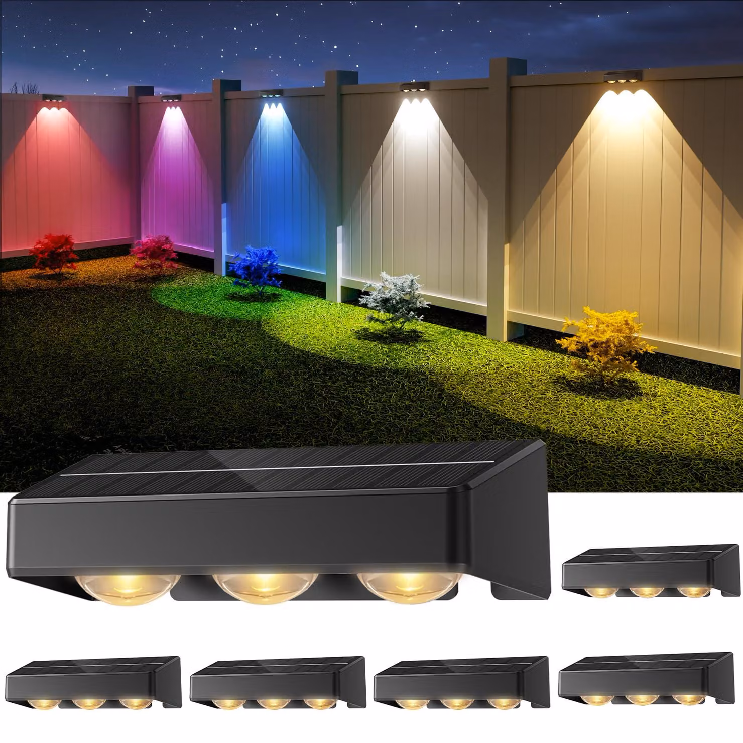 Lampade solari, confezione da 6, 6 temperature di colore, grado di protezione IP65, colore nero