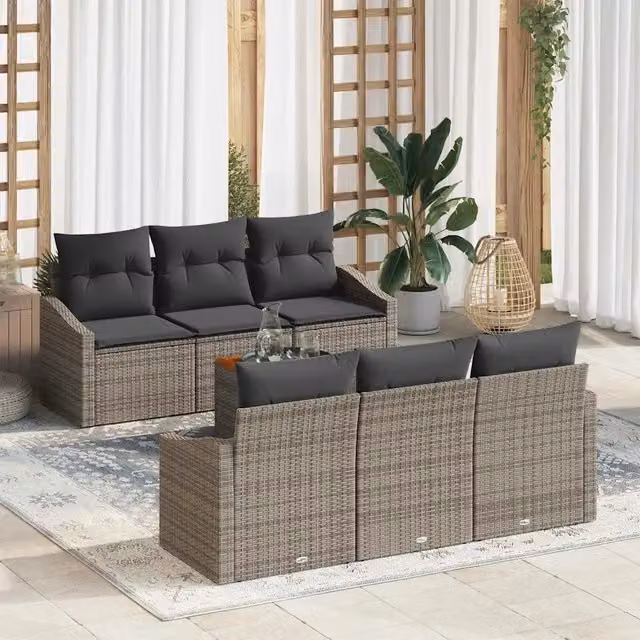 Set Divano da Giardino 7 pz Grigio polyrattan 3356445