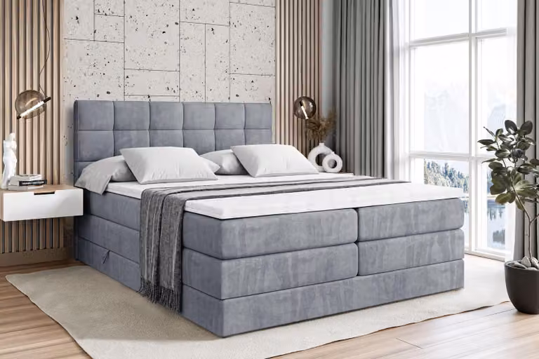 Letto boxspring ALTDECOR con materasso e rete a doghe - APO KING - 160x200 cm - Grigio velluto - Topper, letto imbottito con contenitore, letto con vano portaoggetti H3 e H4 - Materasso, letto matrimoniale, letto boxspring