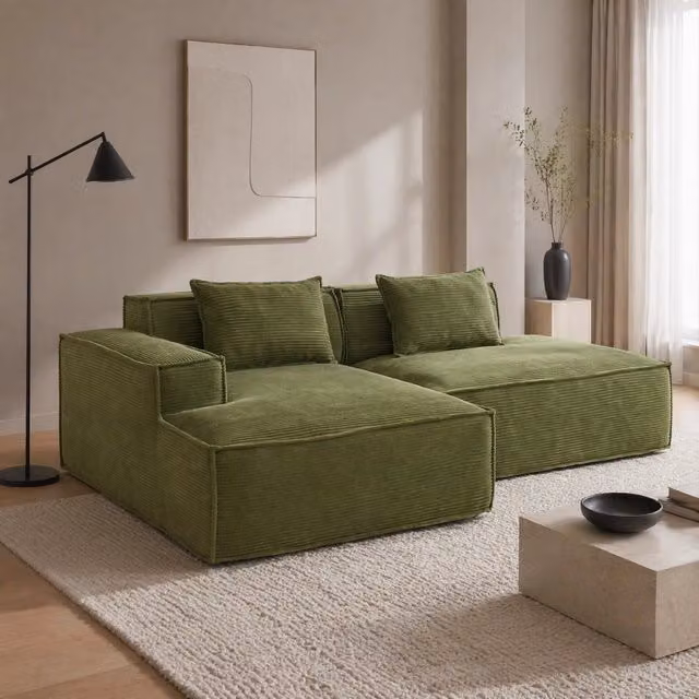 Divano 235 cm verde in poliestere imbottito; seduta elastica