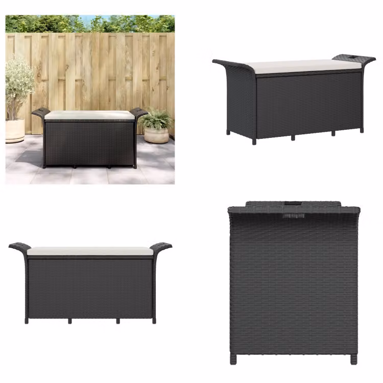 vidaXL Panca da giardino con cuscini nero 116x46x57 cm Poly Rattan - Panca da giardino - Panche da giardino - Panca da giardino - Panca da esterno