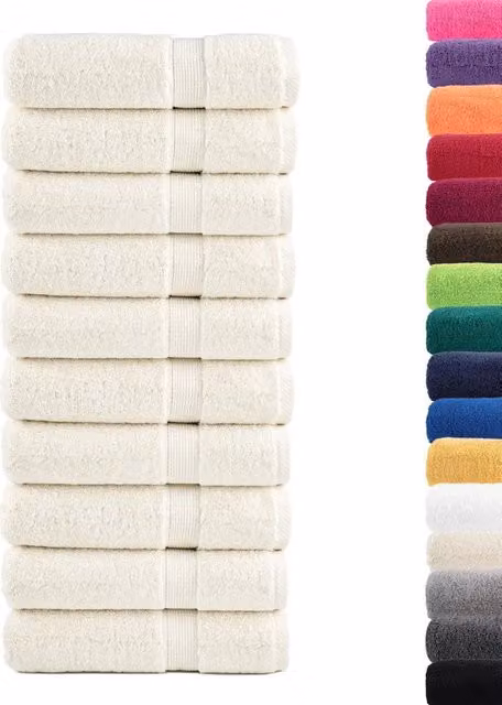 Set di 10 asciugamani da bagno vidaXL in cotone spugna beige, morbidi e con asola per appendere, 100 x 150 cm, 600 g/m²