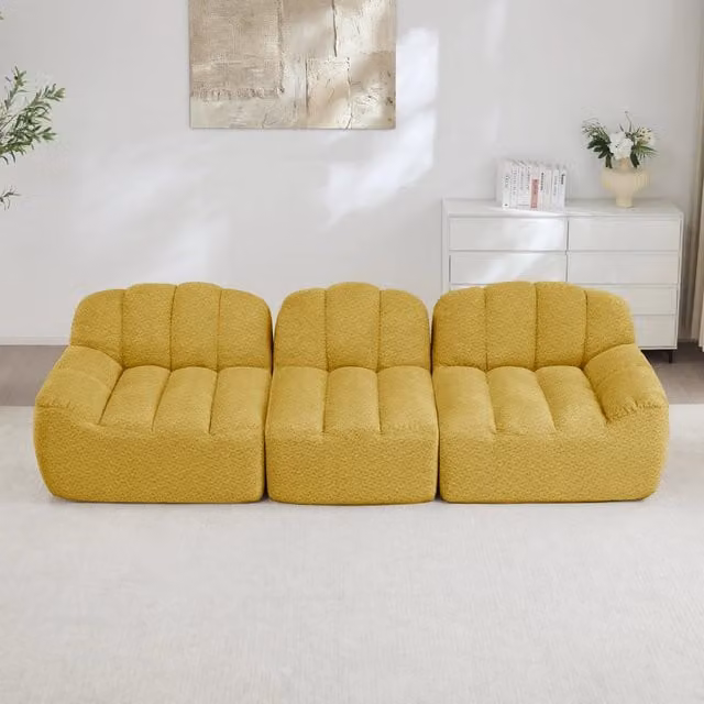 Divano modulare senza struttura con schiuma 32D a densità elevata e seduta profonda in pile granulato giallo 288 × 104 × 79 cm