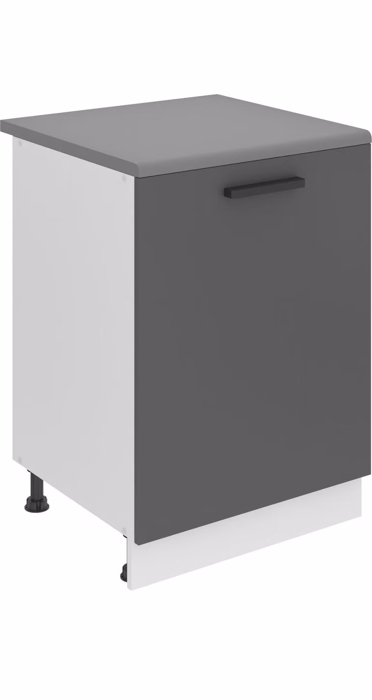 Base da cucina Belini, base da cucina larga 60 cm. Base da cucina SD con piano di lavoro. Mobile da cucina a 1 anta, argento opaco