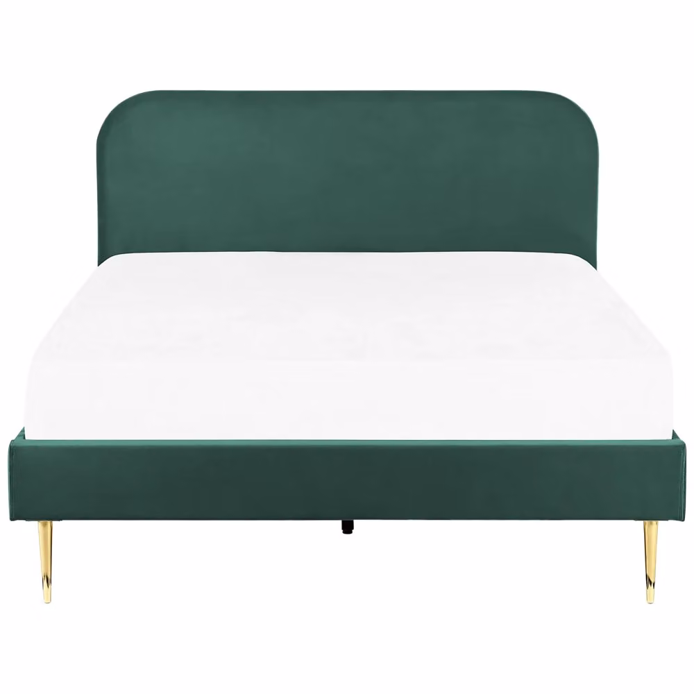 Letto Beliani in velluto verde smeraldo con gambe dorate e rete a doghe, design minimalista, L: 160 cm, P: 200 cm, H: 109 cm – 2