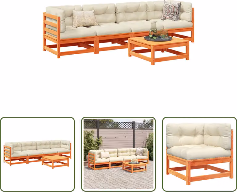 The Living Store Set di divani da giardino 5 pezzi con cuscini Wax in legno di pino marrone